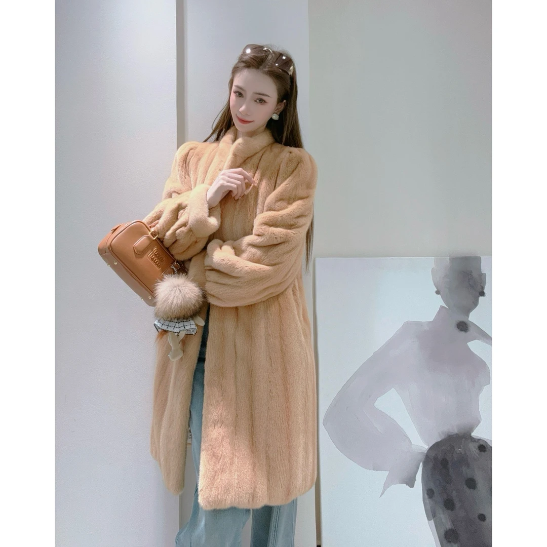 希屿  洋气抽刀母貂冬季女装长款紫标级天鹅绒水貂