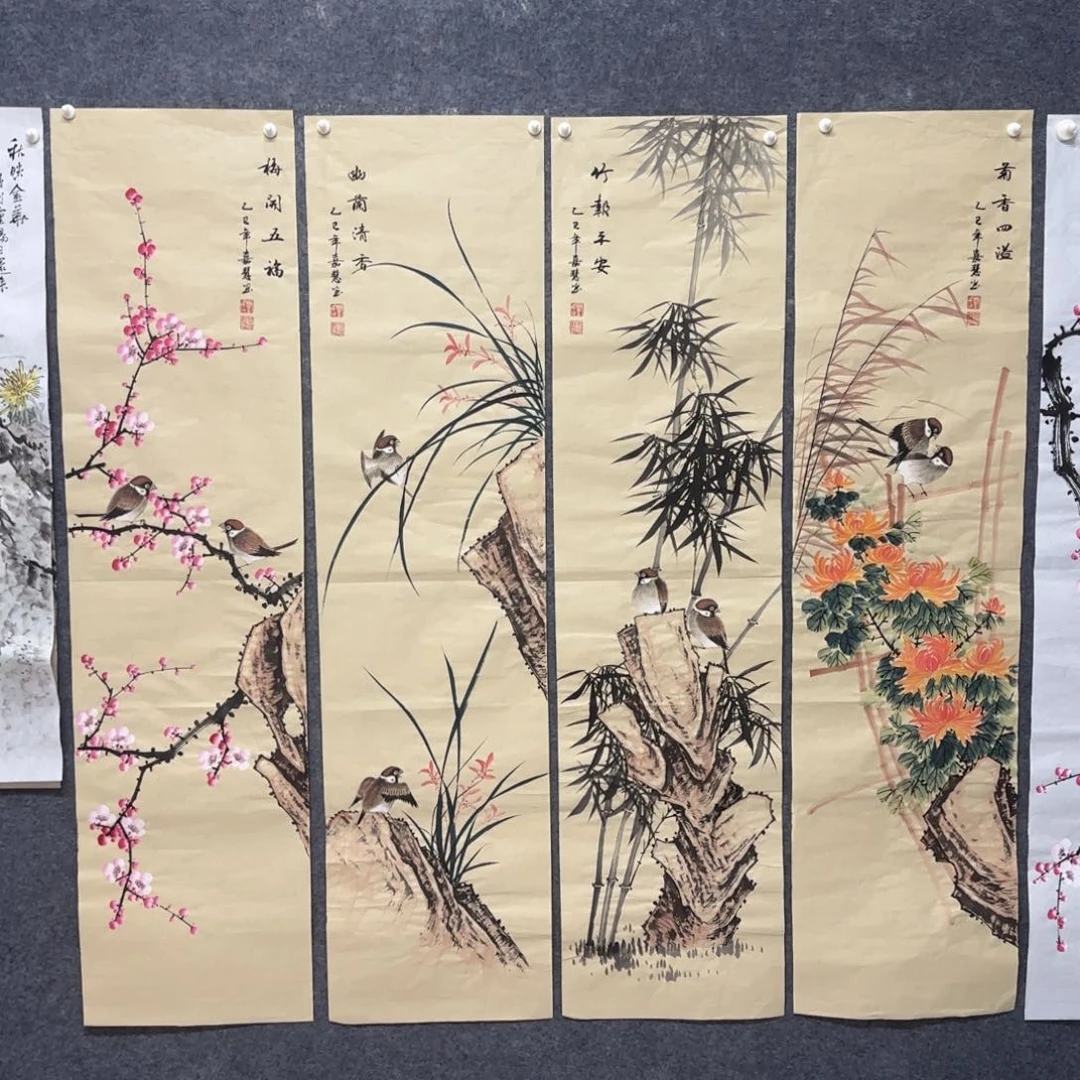 国画尺寸35X140手绘作品