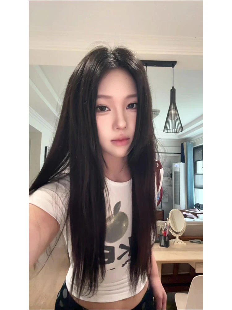 WRXS 美式辣妹正肩T恤女夏2025新款辣妹修身纯欲别致绝美短款上衣