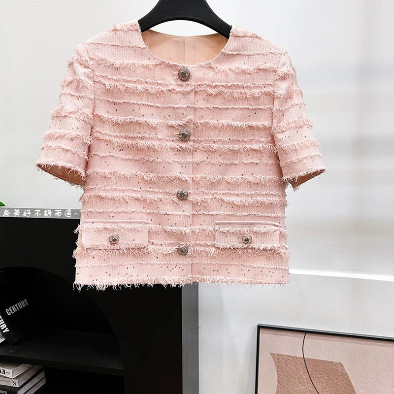 时尚名媛质毛须花朵休闲短袖28661