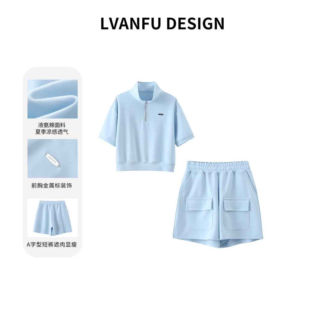 夏季新款液氨棉POLO领亲肤舒适金属标短袖短裤女士套装JY690A/LAP