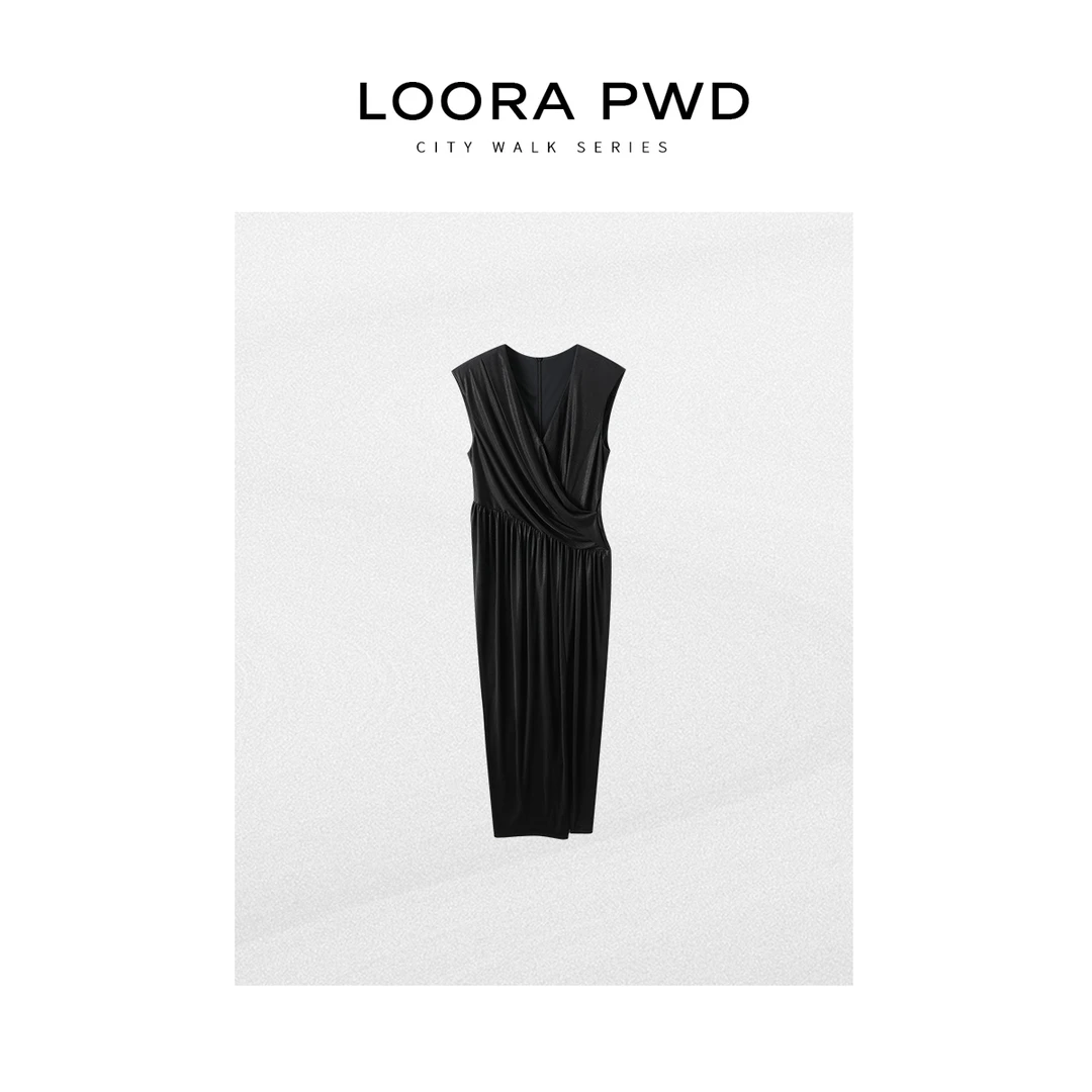 LOORAPWD/罗拉密码 新款轻奢缎面交叉设计凉感连衣裙25CJBC0071N