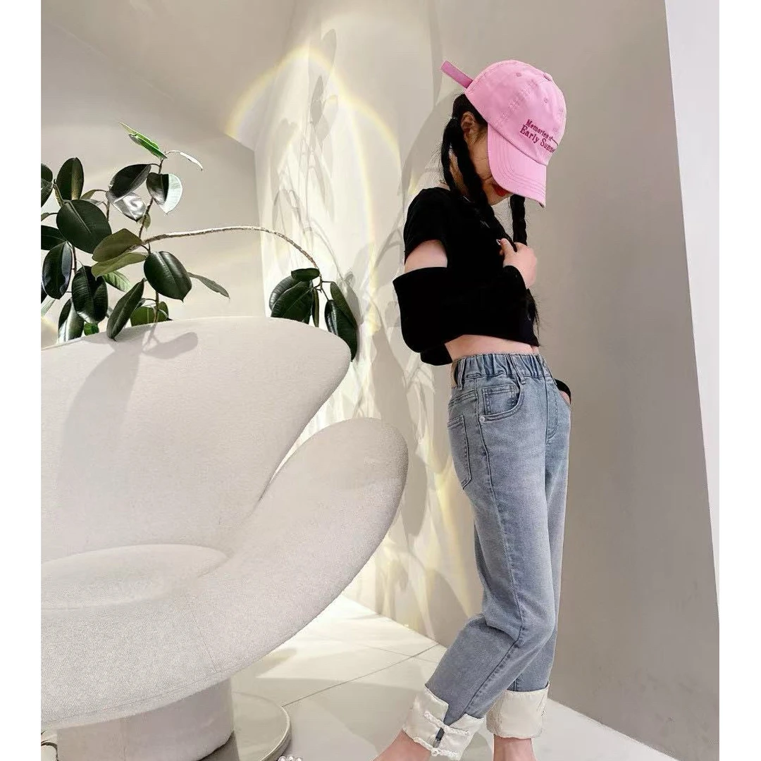 13753高端潮流百搭潮品童装牛仔裤(花边颜色随机)C14-3-4/C14-4-4