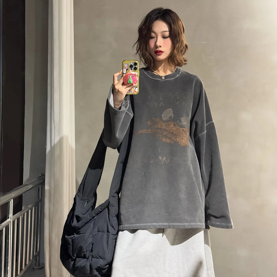 韩国新款卡通鸭套头加绒卫衣