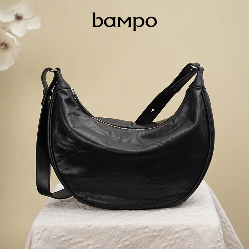 【专柜】BAMPO半坡头层牛皮月弯包女新款感通勤月牙斜挎腋下单肩包