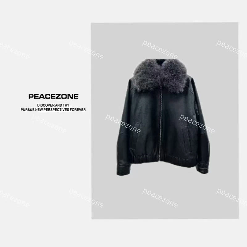 Peacezone 山羊皮+山羊绒毛领 冬季新款毛领洋气外套/P2889