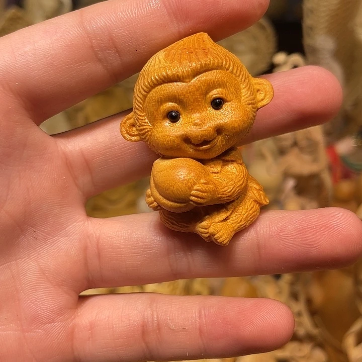 黄杨木灵猴手把件