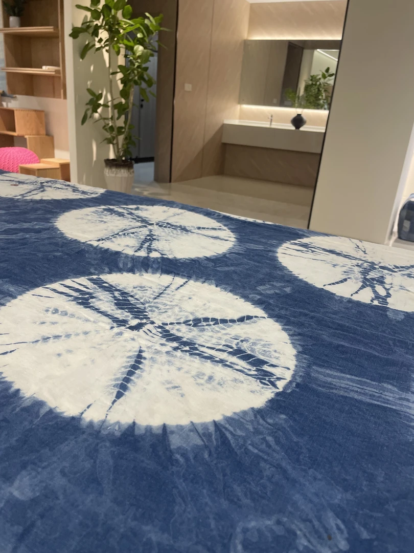 【扎染毯子】非遗汉麻灰色扎染毯子双面休闲毯沙发毯蓝色复古盖毯