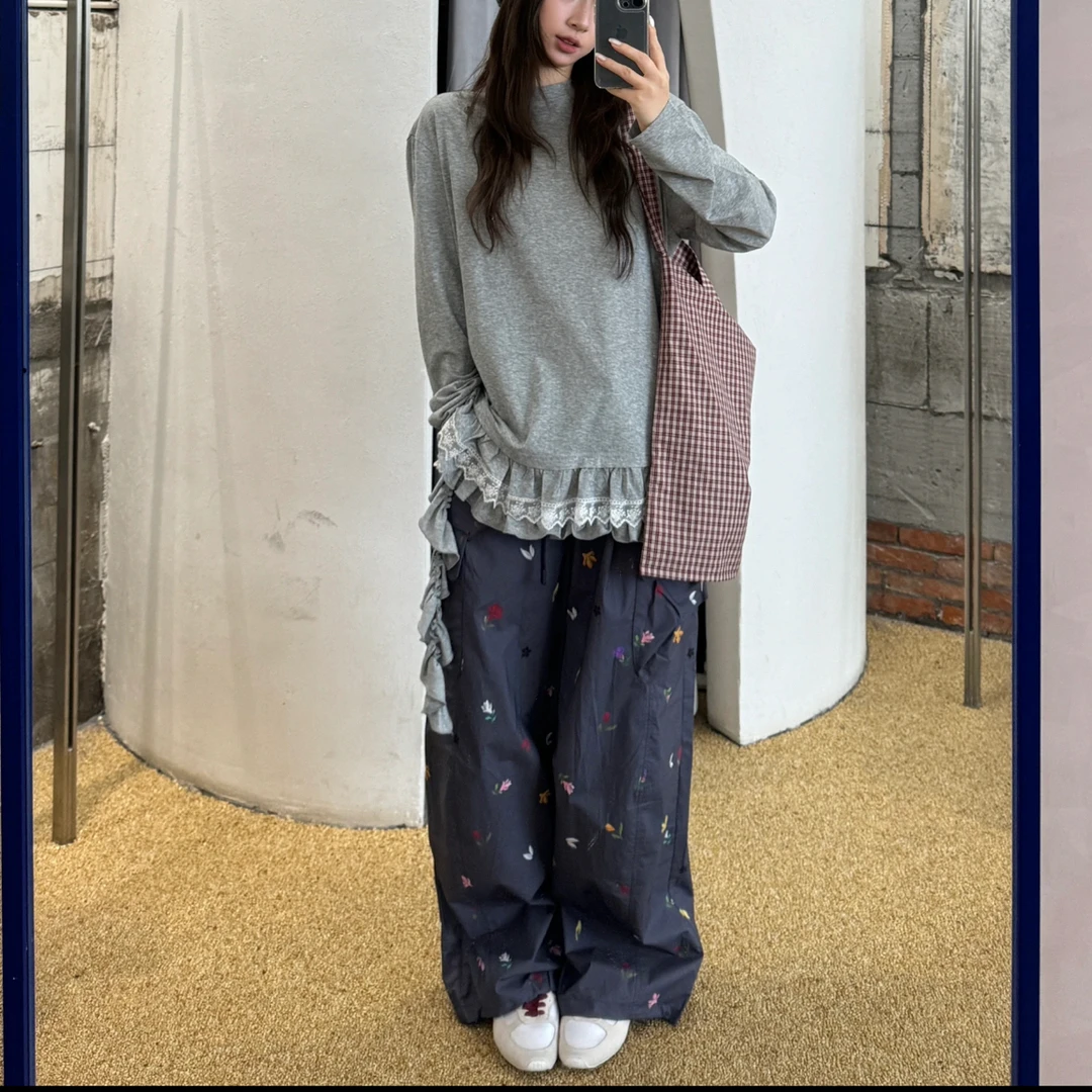 【刘噗噗】芯片款~买手店同款蕾丝木耳边大版型宽松长袖51269
