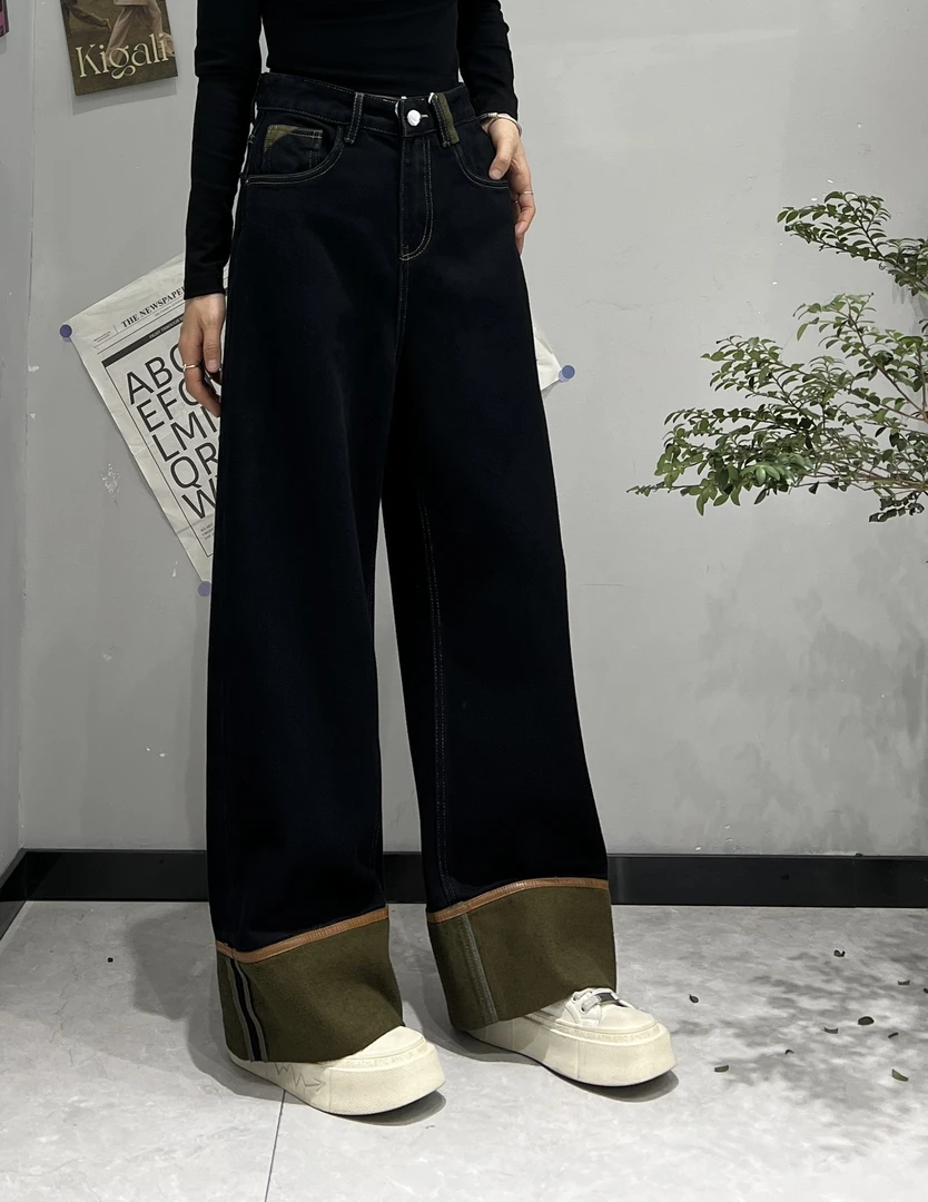 0103-09 女款时尚百搭休闲植绒拖地裤牛仔裤  ZFC  87215