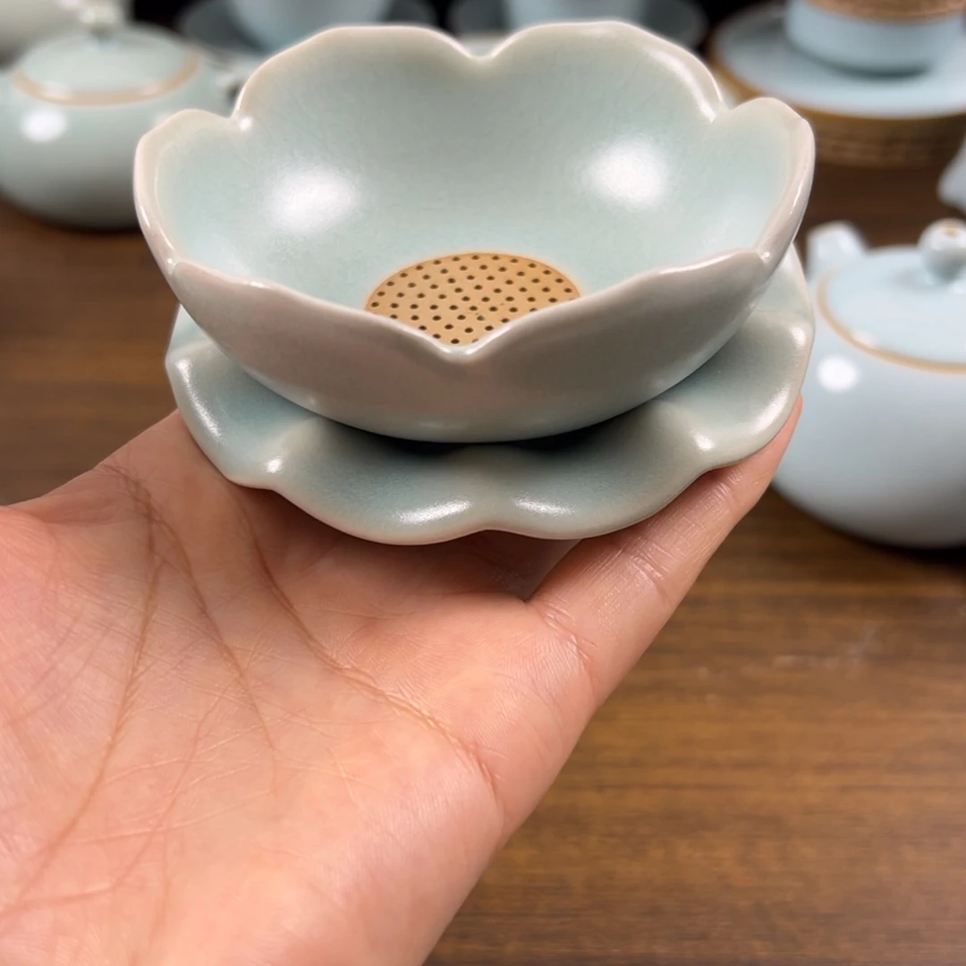 杯子瓷仿古釉水莲花茶漏