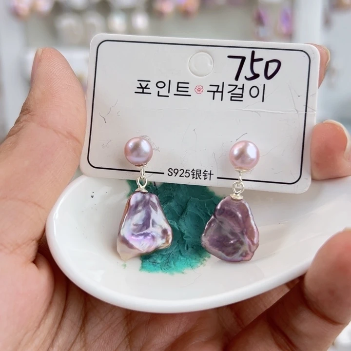 淡水珍珠耳饰银S925镶嵌