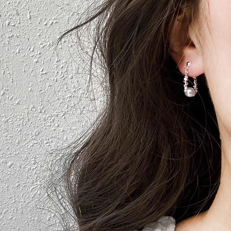 925银耳饰 【耳扣T】耳针925纯银碎银子款百搭耳扣珍珠耳环DEH01214