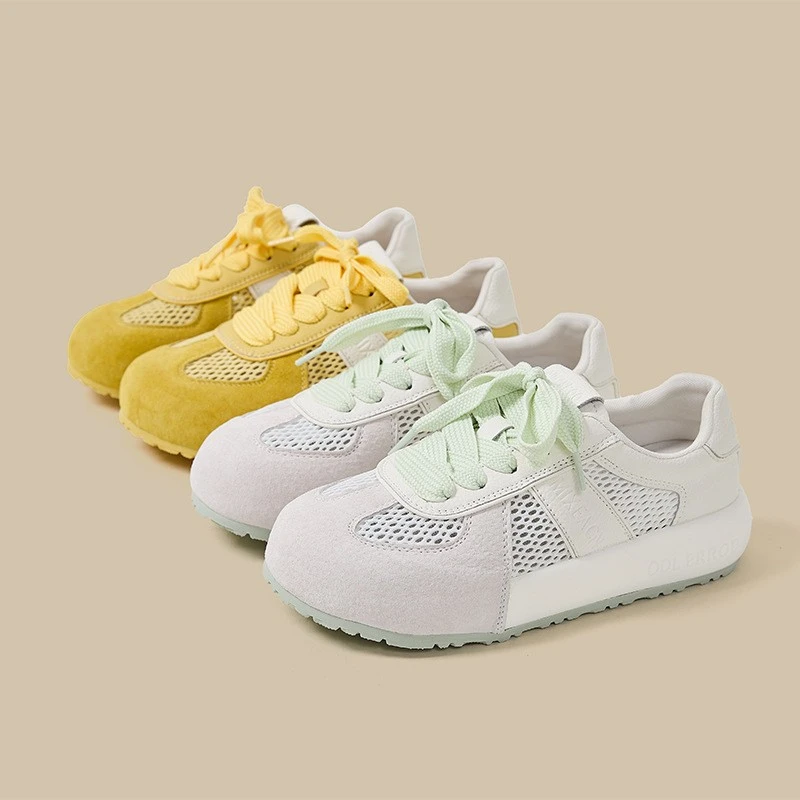 高品质真皮网面透气小白鞋女2025夏季新款百搭休闲运动阿甘德训鞋