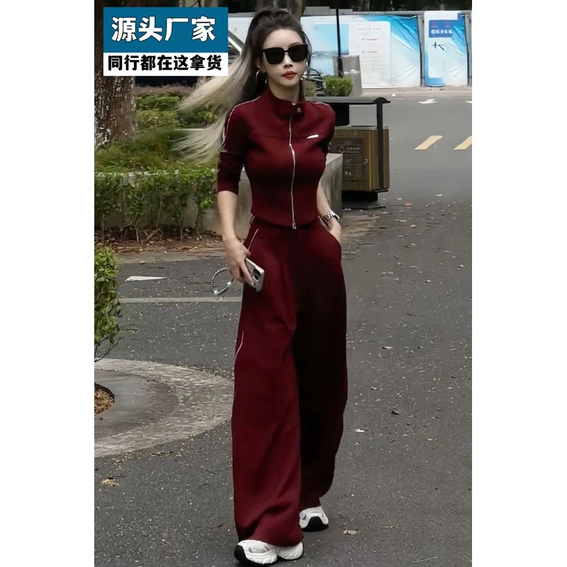 梵乐芬秋季小个子运动套装女时尚修身显瘦短款外套上衣休闲阔腿裤