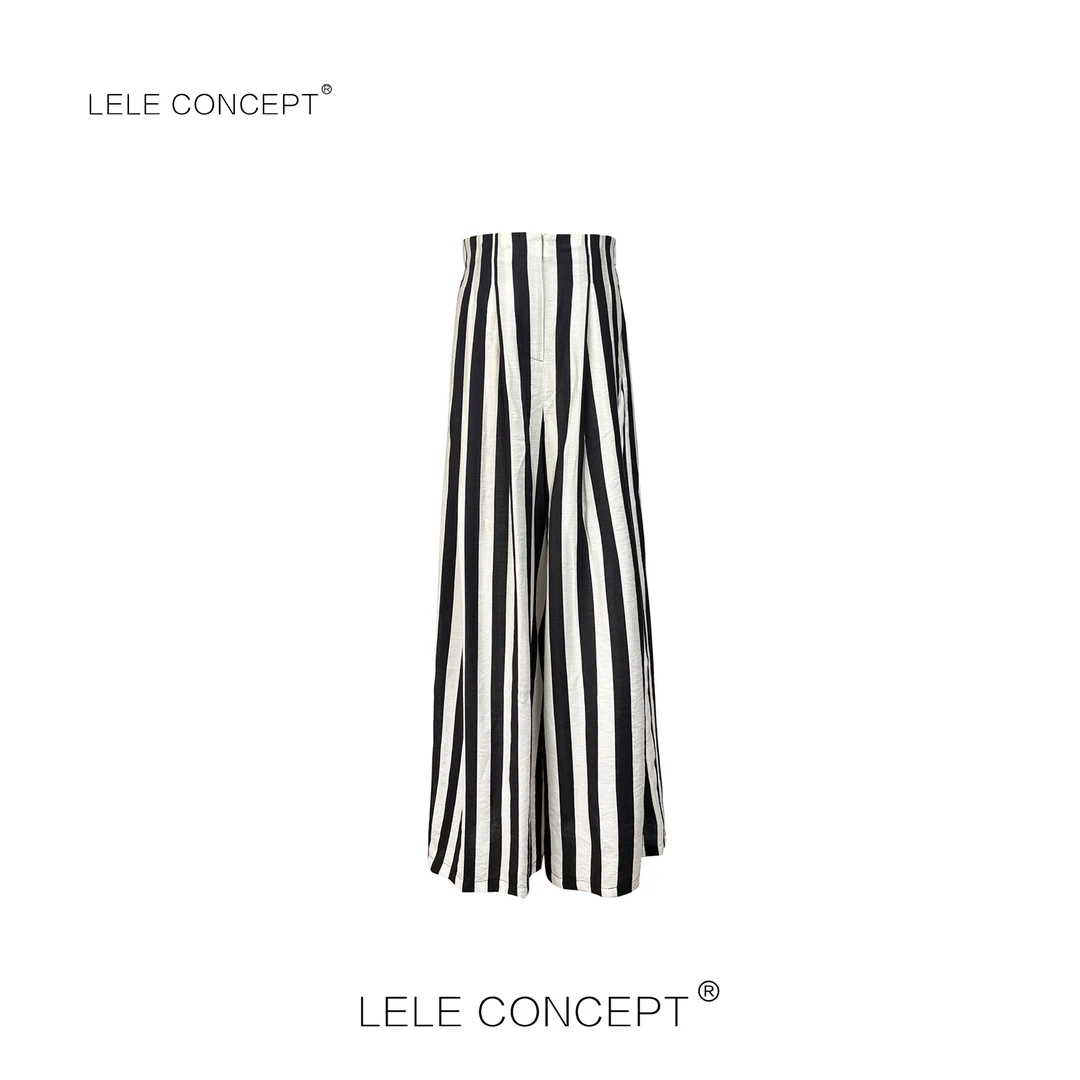 LELE CONCEPT丨都市洋气气质设计款竖条纹阔腿裤K0435