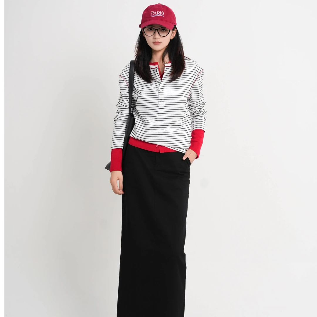 GIRDEAR/哥弟女装新款百搭舒适条纹圆领长袖T恤休闲女士130112