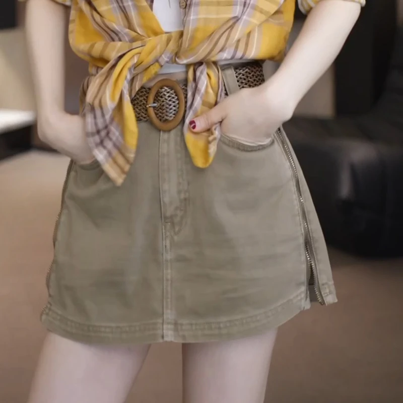 2025新复古水洗棉a字包臀防走光百搭牛仔裙裤LK2502349