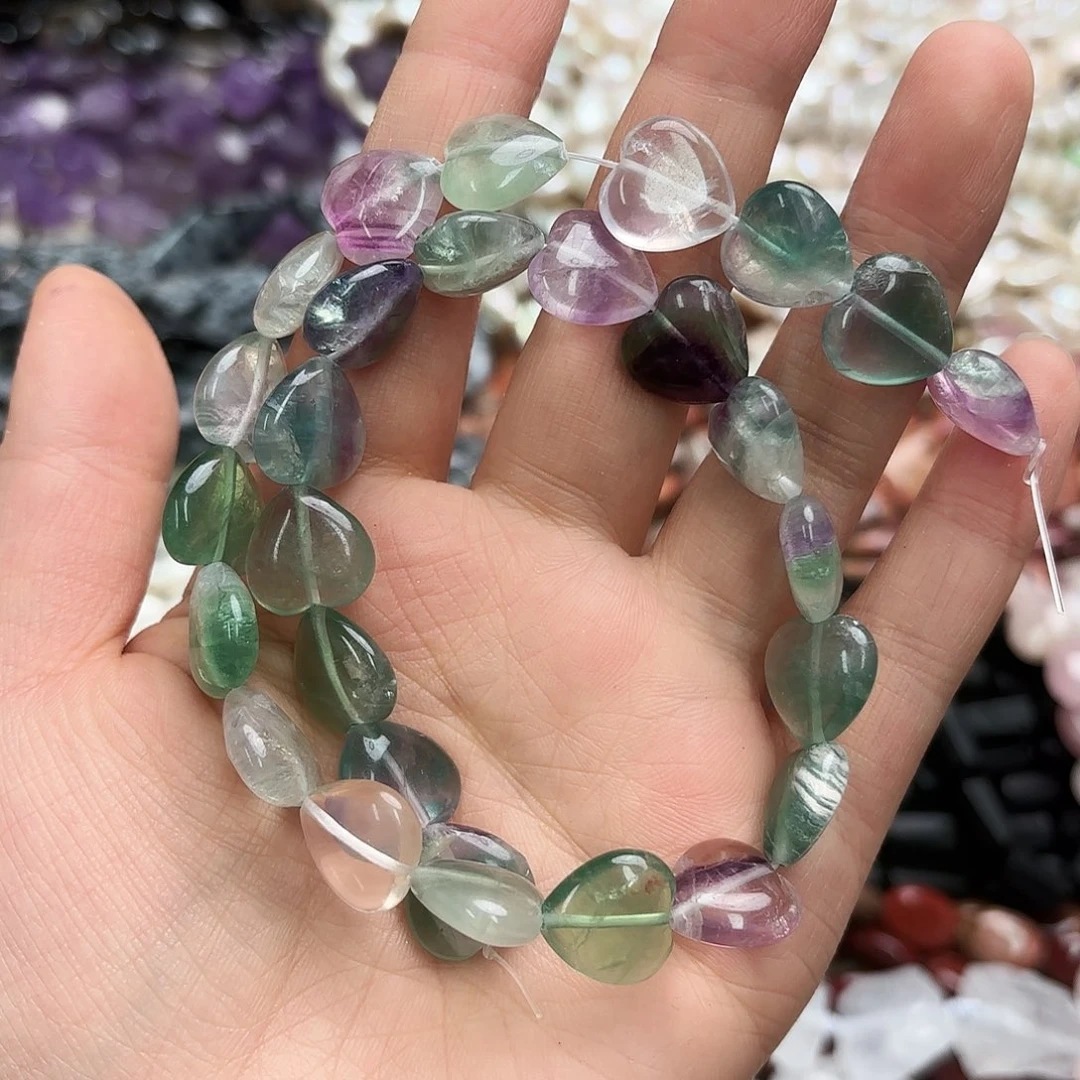 玛瑙/玉髓未镶嵌珠宝半成品卡14萤石爱心一条