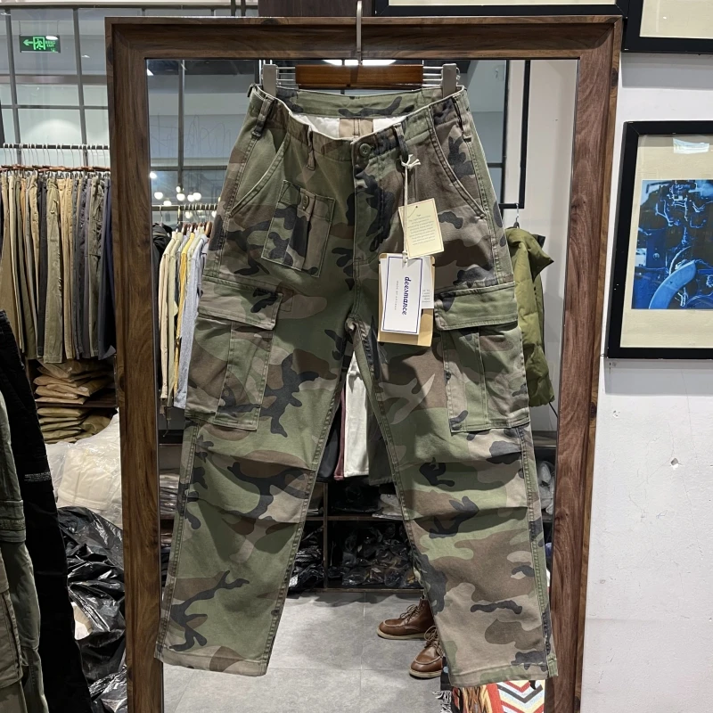 阿美咔叽风宽松多口袋迷彩工装裤男美式复古水洗弹力直筒休闲裤