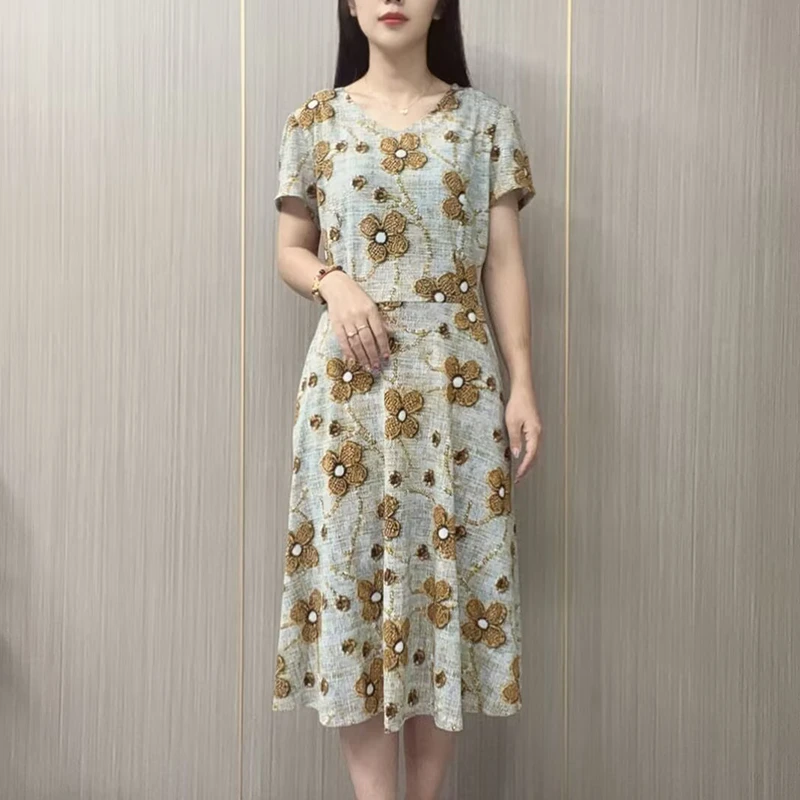 2025夏季新款气质妈妈装连衣裙洋气减龄中长款休闲裙子