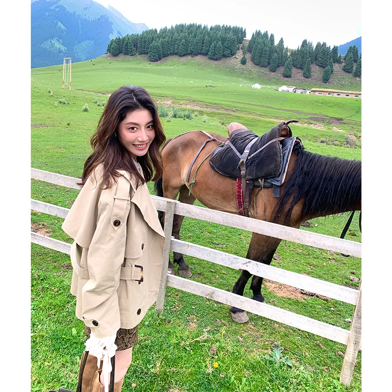 【ALONE SAVOR】龍喜儿英伦往事 复古双排扣翻领气质短风衣K598