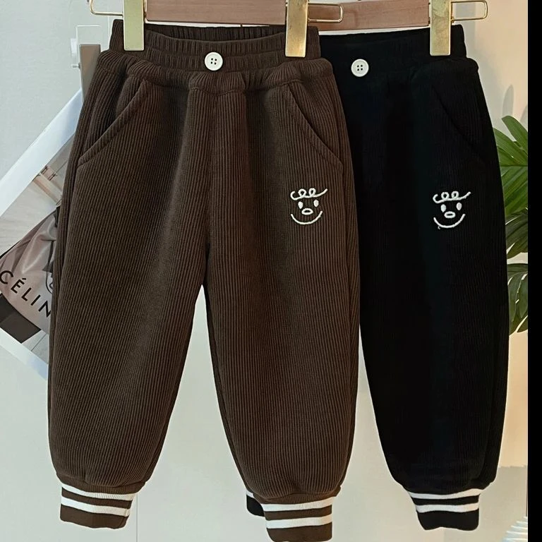 儿童加绒加厚裤子秋冬季保暖男女童一体羊羔绒宽松休闲裤新款长裤