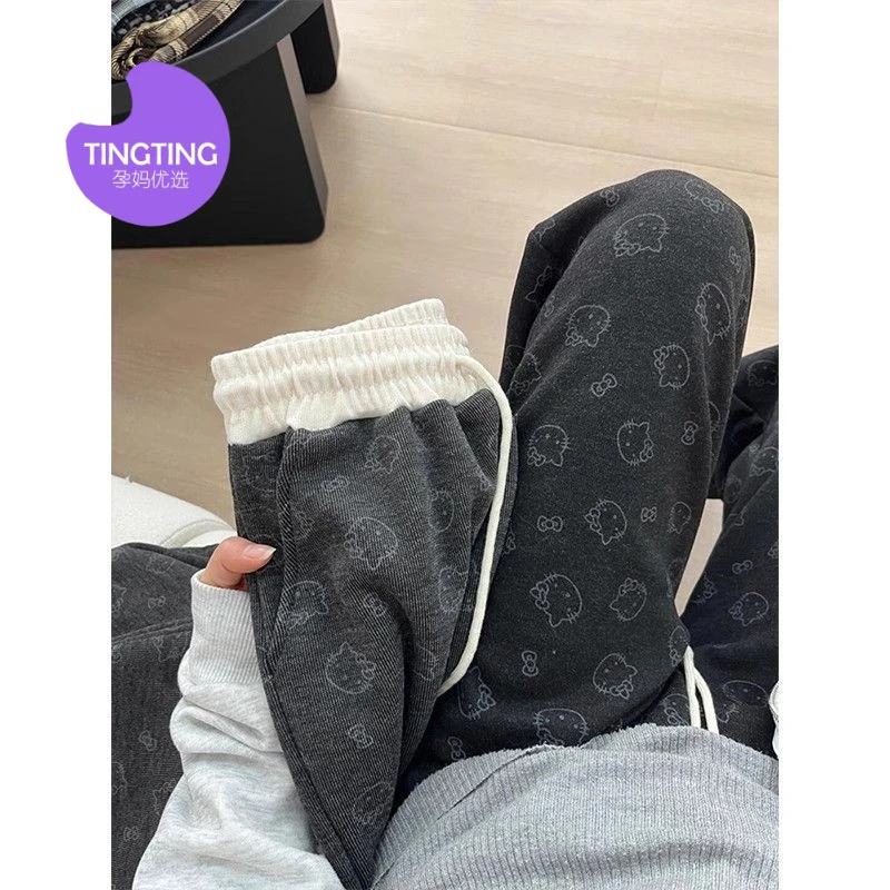 【希希推荐】M-4XL【孕妇装】孕妇装可爱印花糯米裤2025春秋显托腹裤