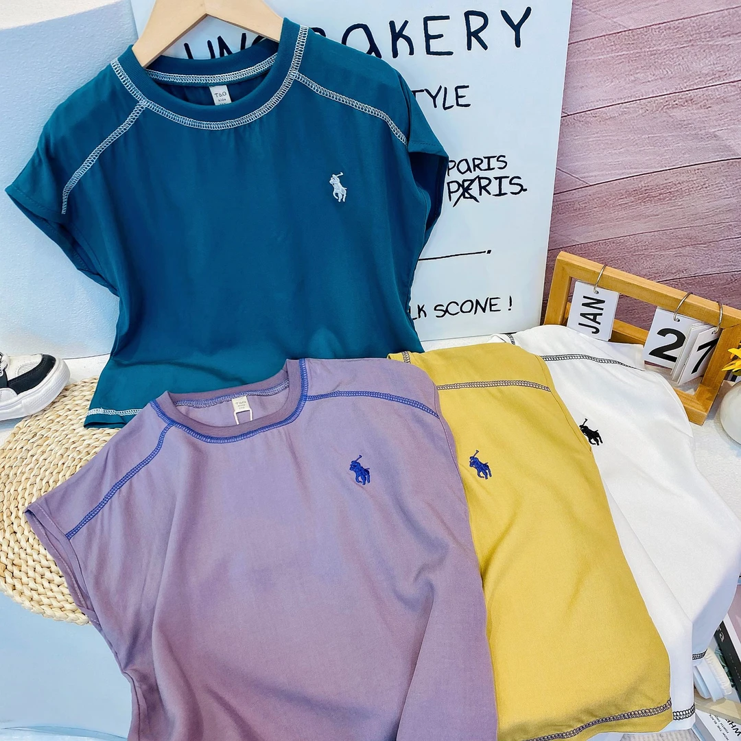 糖妈（A类绵绸）【上衣】儿童人造棉夏防蚊轻薄透气T恤男女百搭款短袖