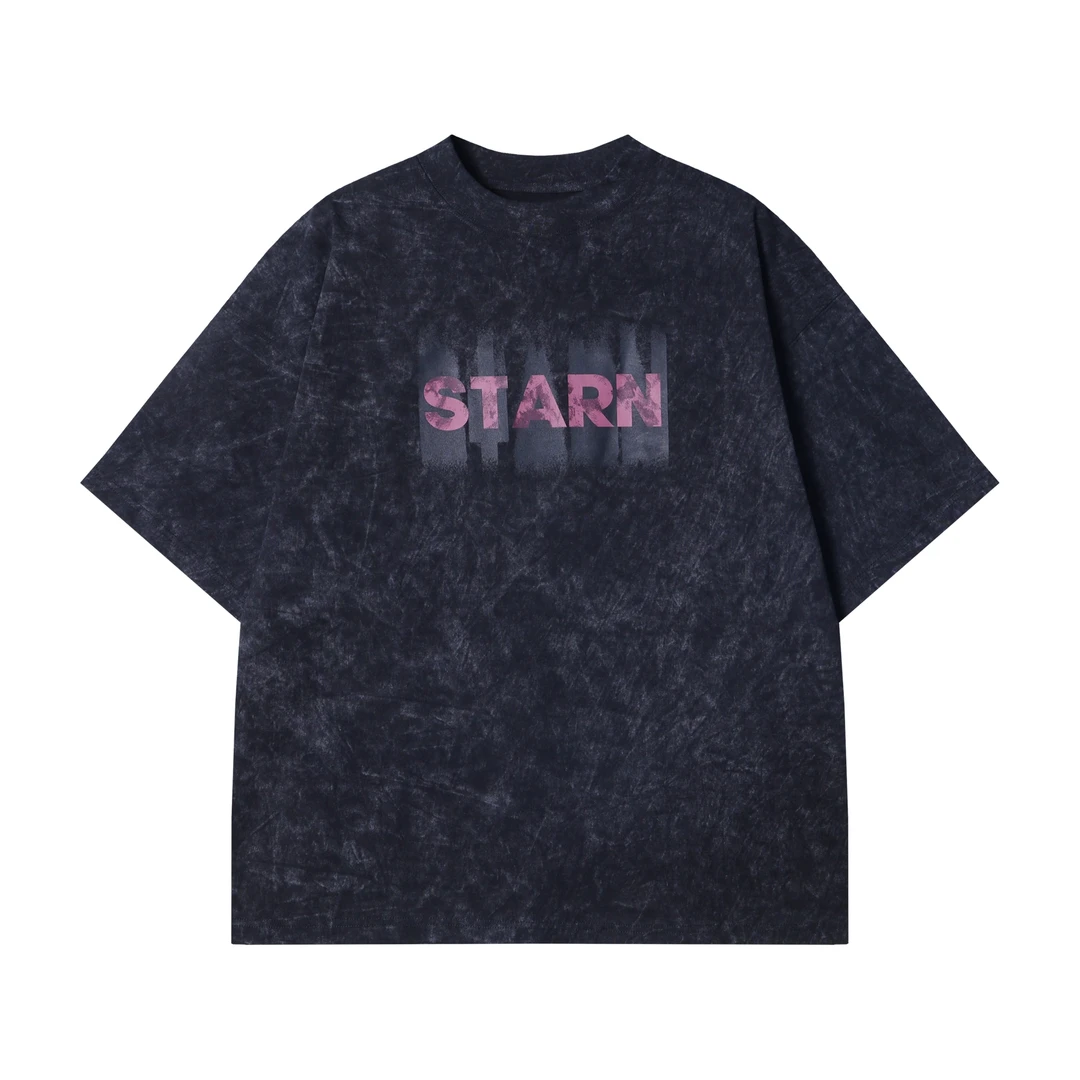 夏季高级感新款美式扎染字母印花宽松小众设计半袖时尚百搭上衣