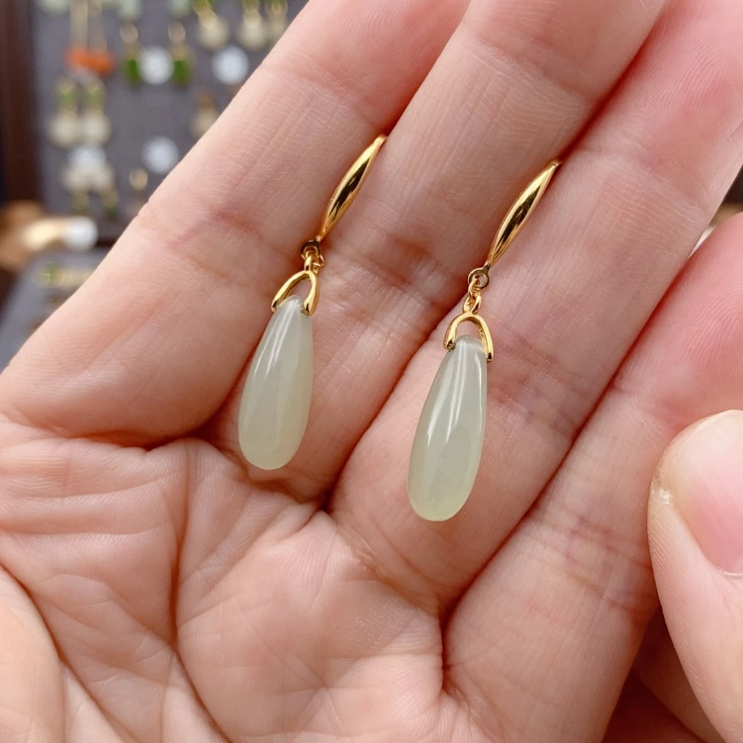 银S925镶嵌和田玉耳饰