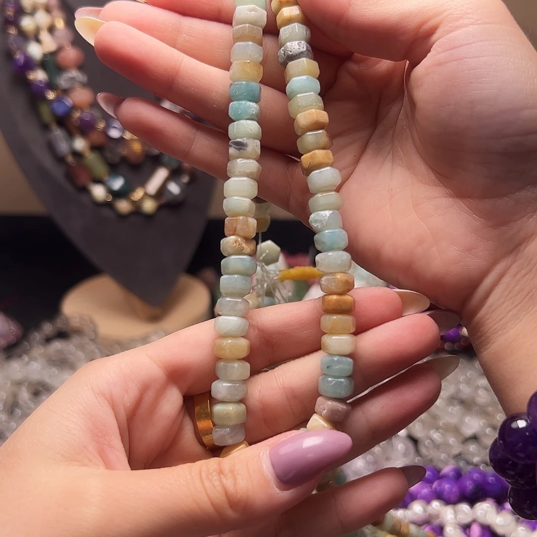 玛瑙/玉髓合金珠宝半成品m513 9.2*5.5m 天河石隔珠一条