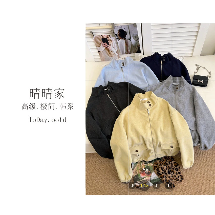 晴晴家-【格林公园】秋季韩系百搭立领工装设计感羊毛外套5235
