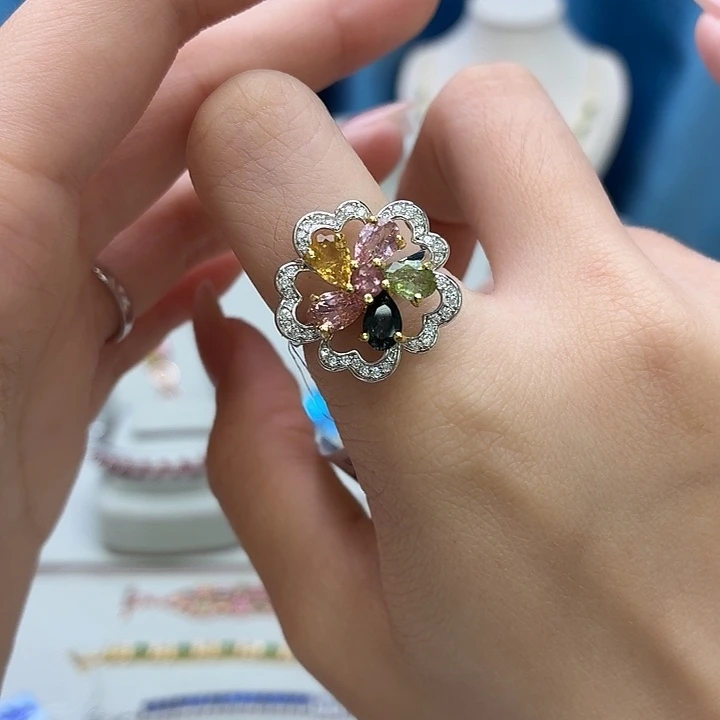 碧玺银S925镶嵌戒指