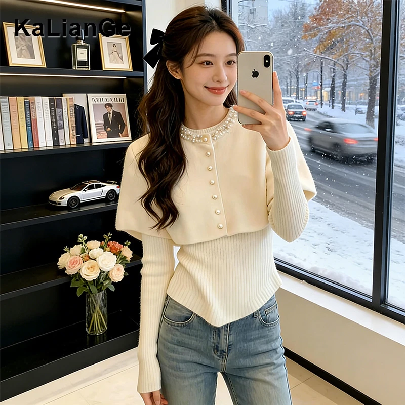 卡莲格/超好看小香风斗篷披肩毛衣女秋冬加厚保暖针织两件套上衣