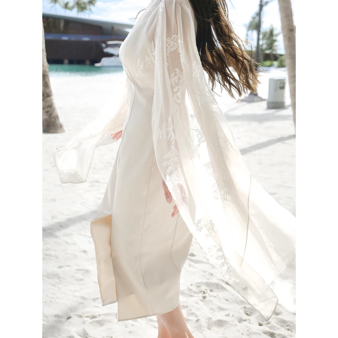 ERINA姨太太原创微胖【月纱拂浪】巨仙气！度假氛围感吊带连衣裙