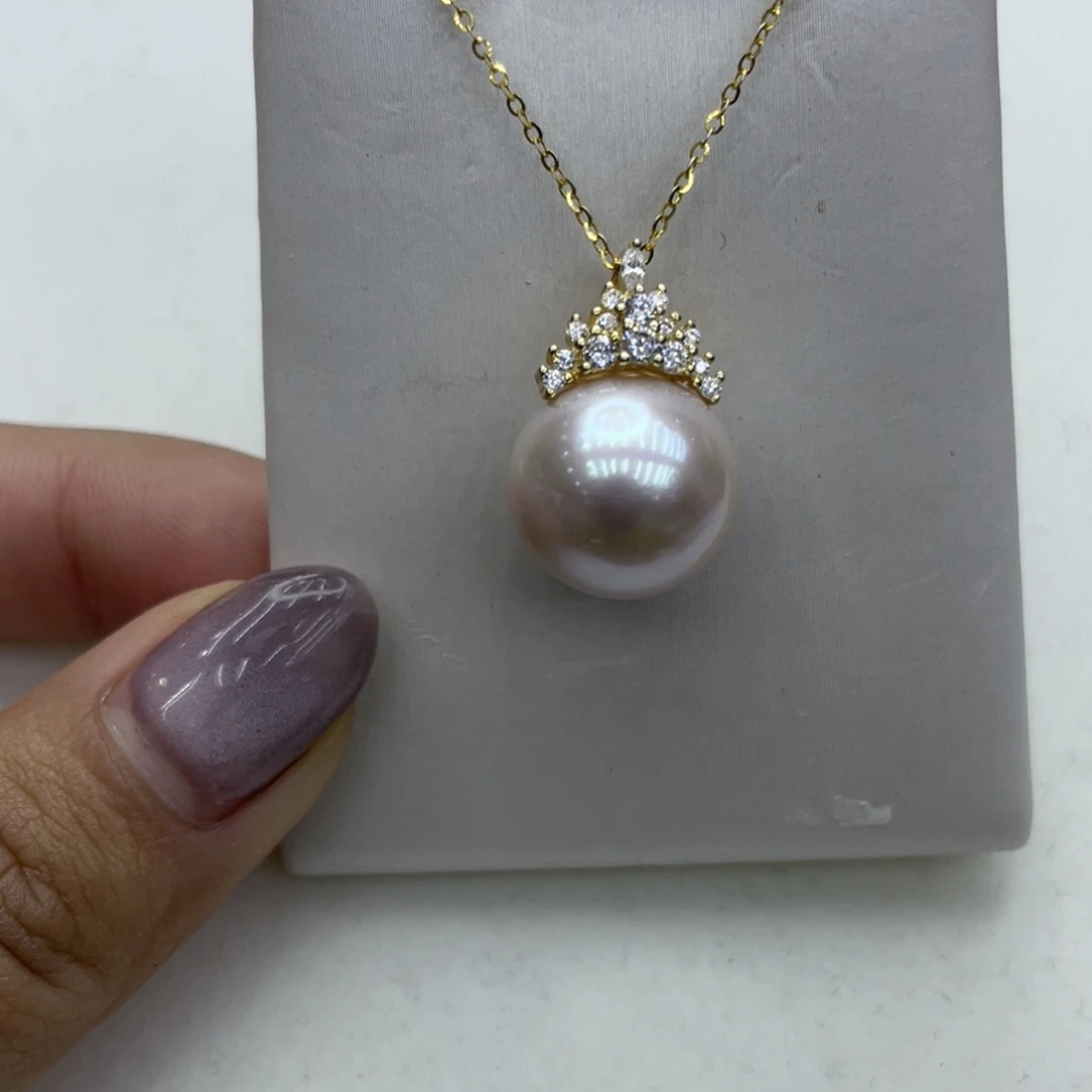 淡水珍珠吊坠(赠链)银S925镶嵌13-14mm