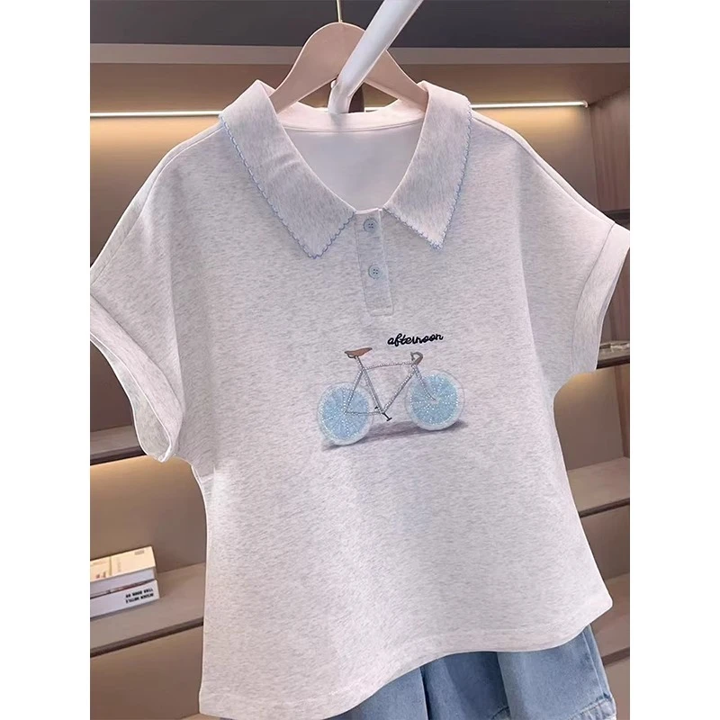 女童短袖t恤夏装2025新款洋气儿童装宽松半袖夏季休闲polo衫上衣