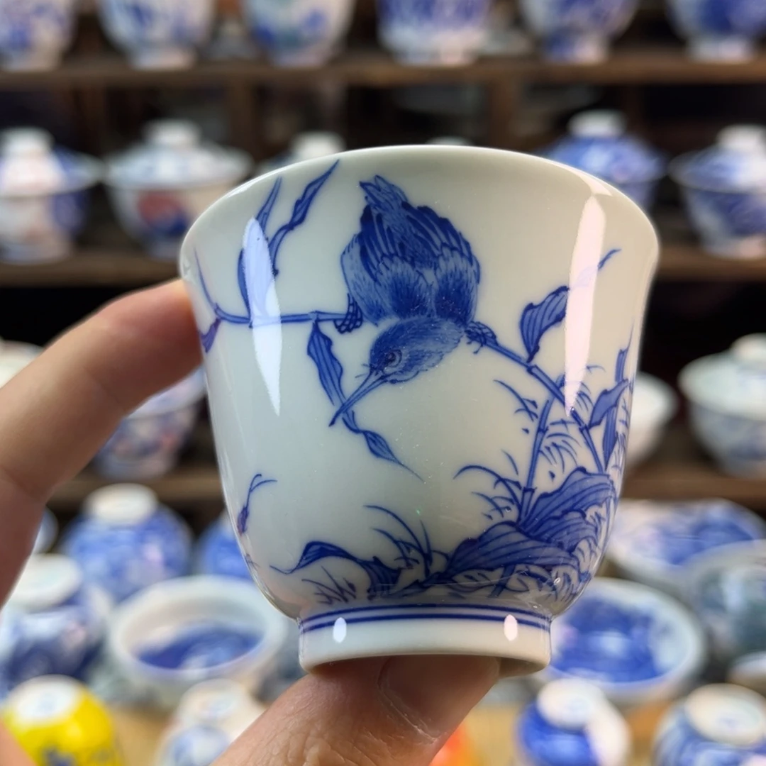 手绘青花单翠品茗杯