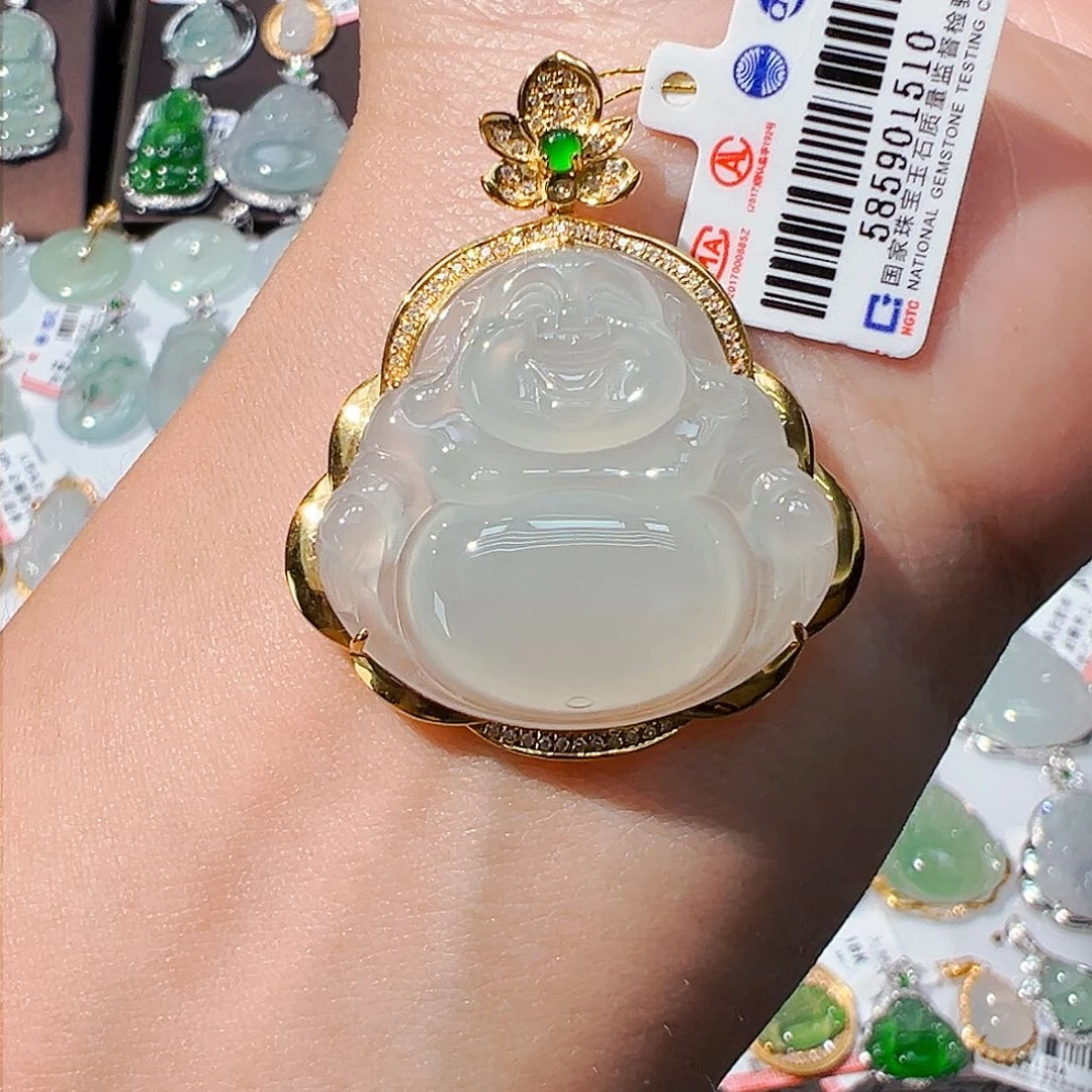 吊坠(不含链)18K金镶嵌翡翠佛公