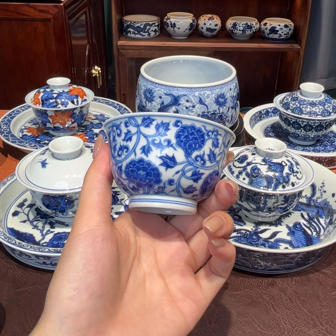 青花雯华堂手绘杯杯
