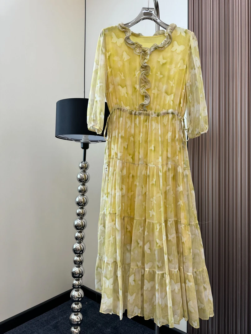 【编号24】120裙长荷叶领连衣裙100桑蚕丝显瘦气质感连衣裙8253-H2