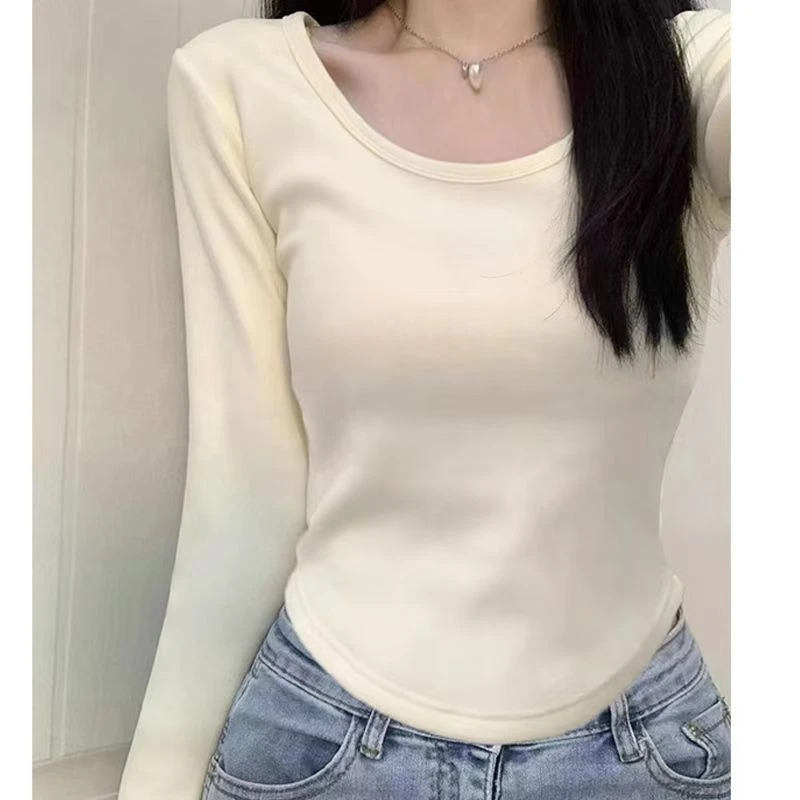 紧身极简风性感修身针织显瘦纯色T恤短款长袖