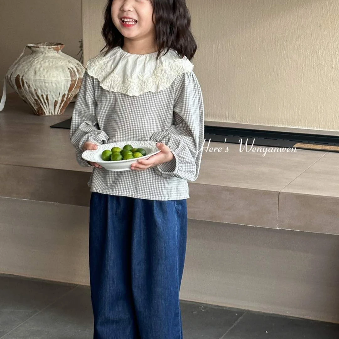 女童衬衫2024春秋新款儿童洋气甜美衬衣宝宝蕾丝花边领娃娃衫上衣