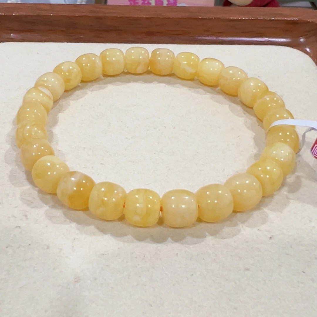 一***.未镶嵌蜜蜡手链8m 橘底妖花老型手串