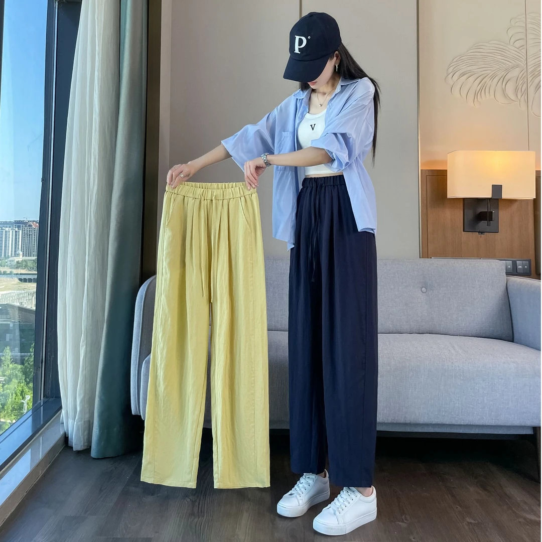冰感莱赛尔亚麻阔腿裤小个子八九分百搭女夏季新款宽松直筒休闲