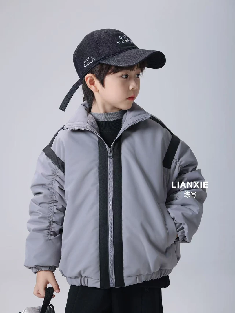 冬季欧美风棉服童装立领厚款休闲字母常规款外套
