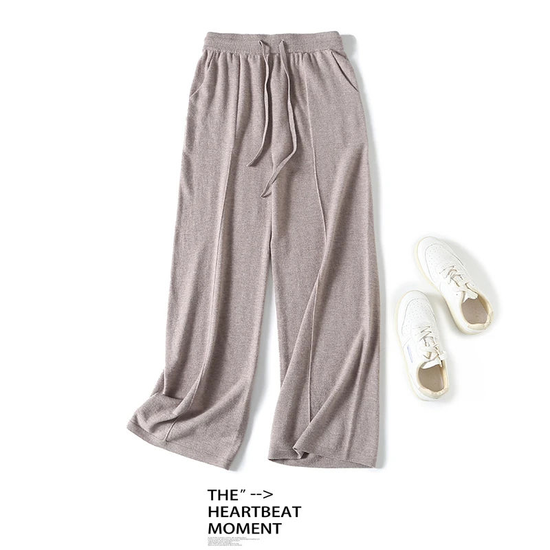 LA BULL女士100%美丽诺绵羊毛休闲针织裤宽松保暖休闲羊毛裤BN913