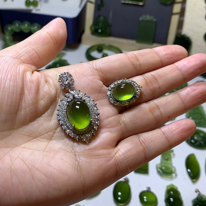 岫玉银S925镶嵌戒指戒指