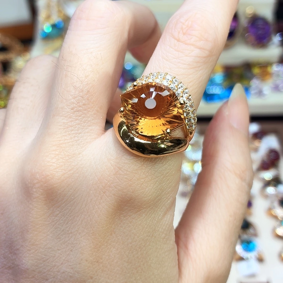 戒指黄晶银S925镶嵌